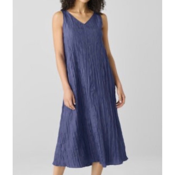 Eileen Fisher Dresses & Skirts - Eileen Fisher Crushed Silk Petite Sleeveless Tiered Midi Dress Periwinkle Blue